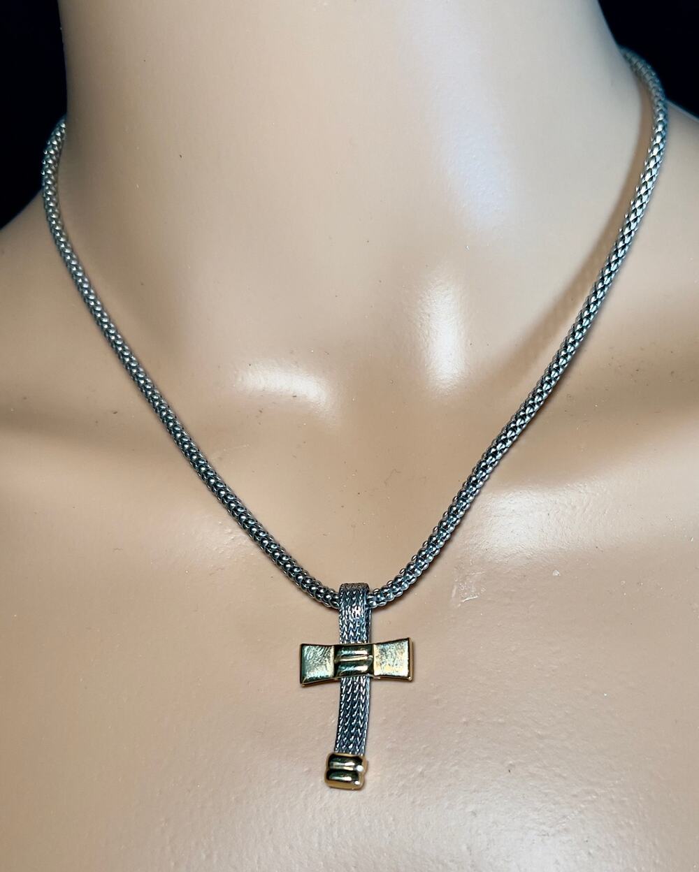 Vintage Milor Italy 14K Gold & Steel Mesh Pendant Necklace
